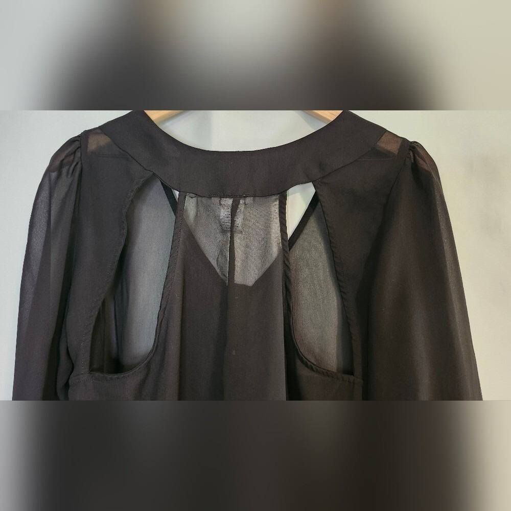 Black Sheer Chiffon Cutout Top Womens Large Witchy Going Out Whimsigoth Rave - Picture 7 of 8